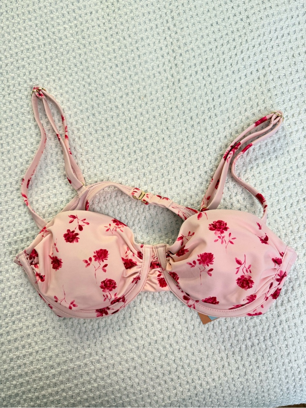 Shade and Shore pink with roses bikini top